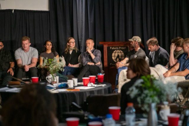 The speaker panel seated together on stage at the Future Proof Creator Summit 2026